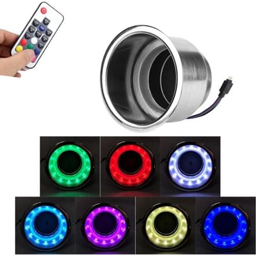 Stainless Steel Cup Holder Interiors 3W with 14 LED Lights for Marine Boat RV Cars Camper Yacht
