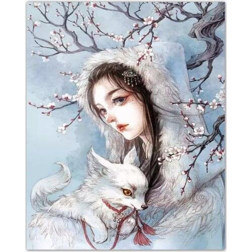 Full Round Diamond painting Cartoon fox girl Full Square Diamond mosaic Flower 5D DIY Diamond embroidery Cross stitch Home Decor