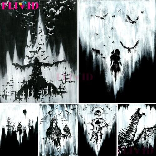 Gothic Nordic Mythology Poster Wolf And Crow Gods And Dark Wall Art Canvas Painting Goddess Shenlin Witch Poster And Print Decor