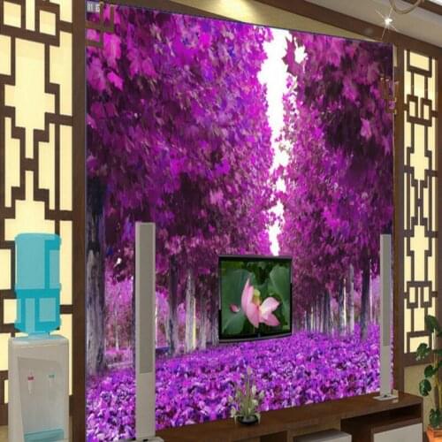 Drop Shipping Custom Photo Wallpaper Purple Forest Avenue Mural TV Background Wallpaper Bedroom Hotel Theme Restaurant Mural