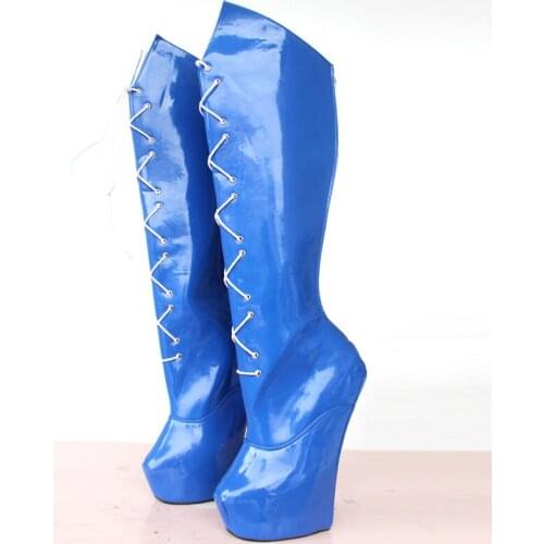 Knee-High Extreme High Heels Stange Stlye Heel Heelless Boots Back Zip Lace-Up Sexy Fetish Pony Platform Shoes For Women