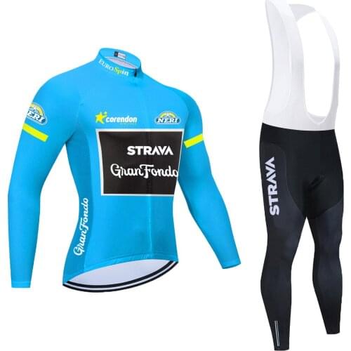 BLUE 2021 Team STRAVA spring TEAM Roupa Ciclismo Tenue cycliste homme long sleeve Cycling jersey cycling bib pants bike uniform