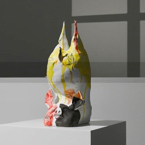 Modern Exhibition Hall Sales Office Creative Hand Painted Colorful Handstand Animal Pig Ceramic Figurines Statue Decor Home Room