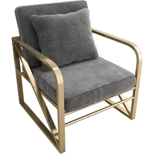 Light Luxury Single Sofa Chairs Wrought Iron Phnom Penh Nail Stools Flannel Material Soft Armchair Living Room Salon Furnitures