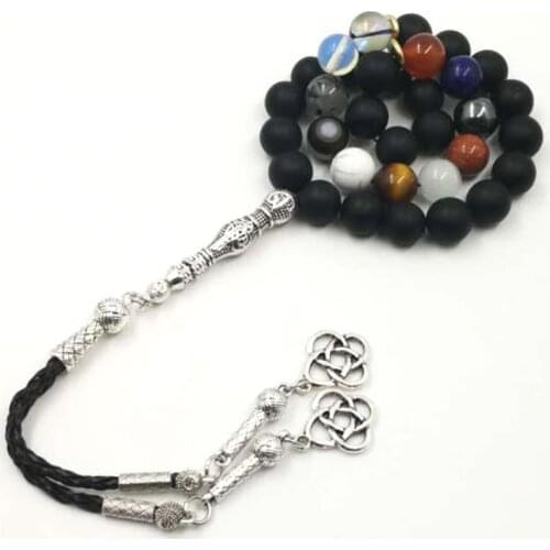 Tasbih From Natural Frosted agates sandstone lapis lazuli hematite crystal cat eye tiger eye white turquoises Opal Sulaimani