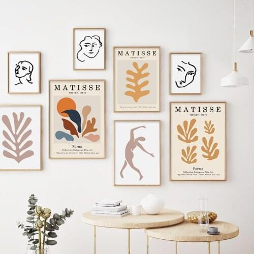 Trendy Abstract Silhouette Matisse Beige Floral Poster Canvas Paintings Wall Art Prints Picture Interior Home Living Room Decor