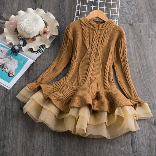 Full Sleeve Knitted Sweater Tutu Christmas Dress for Girls Autumn Winter Party Children Dresses Kids Princess Costume 3-8 Years