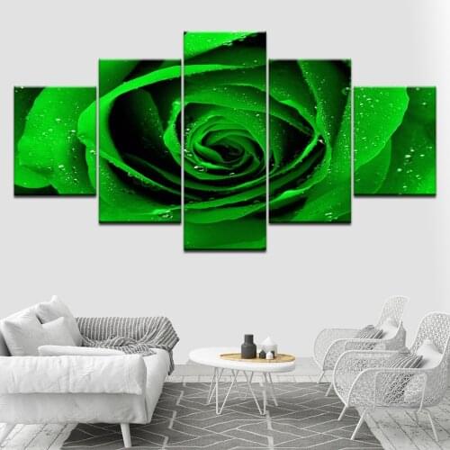 Wall Art Paintings 5 Piece Set Green Rose HD Printed Modular Artwork Print on Canvas for Home Decoration Wall Art Picture