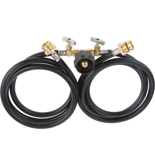 Y Splitter QCC1 Grill Stove Propane Tank Converter Adapter 5 Ft Extension Hose 2 Way 350PSI High Pressure for 20 Lbs Gas BBQ