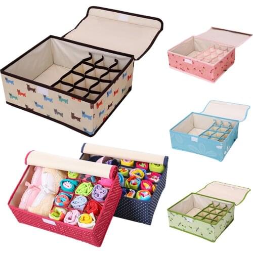 13 Compartments Underwear Bra Storage Box with Lid Washable Oxford Cloth Socks Shorts Storage Bag Container Wardrobe Organizer