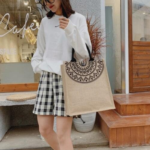 Women Cotton Linen Shopping Bag 2021 Eco Friendly Shoulder Bag Female Large Capacity Tote Bags Beach Travel Top-handle Bags