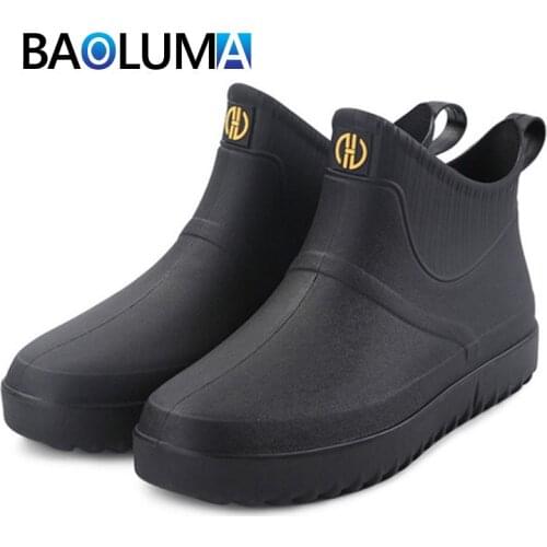 Winter Mens Boots Waterproof Mens Rain Boots Fashion Industrial Garden Mens Water Shoes Outdoor Non-slip Boots Short Mens