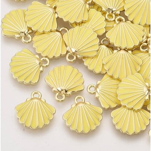 10pcs Alloy Enamel Scallop Shell Shape Charms DIY Jewelry Bracelet Necklace Making Light Gold Color Enamel Floating Charm