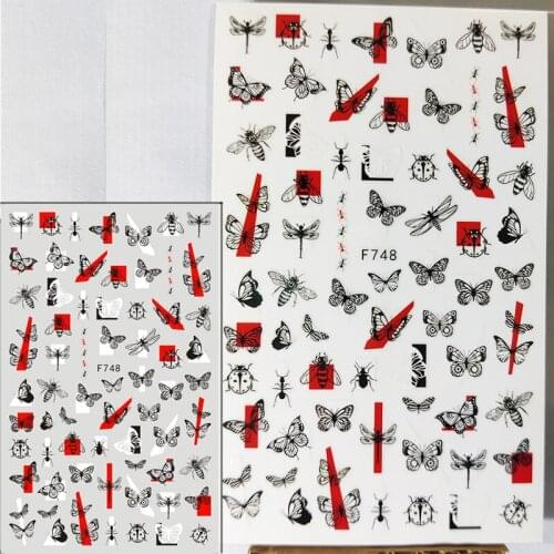 3D Nail Stickers Interesting Design Nail Foil Butterfly Ant Dragonfly Ladybug Glue Sticker for Manicure Cute Nail Art Decoration
