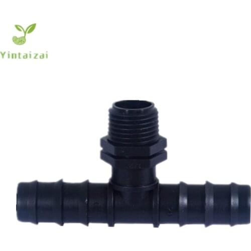 100pcs 1/2"Male Thread x 16mm Barbed Tee For Poly Hose Hose Mender T Shape Greenhouse Irrigation Drip Fittings