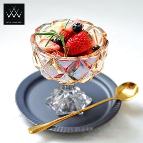 6 Pieces Glass Ice Cream Bowl Set Footed Honey Luster Ice Cream Sugar Presentation