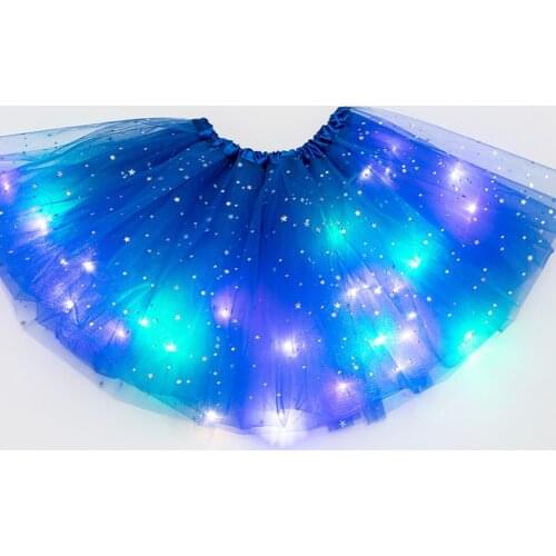 Girls Ballet Fashion Magic Light Party Tulle Pettiskirt Stars Sequin Dancewear Kids Clothes Fluffy Glitter Princess Tutu Skirt