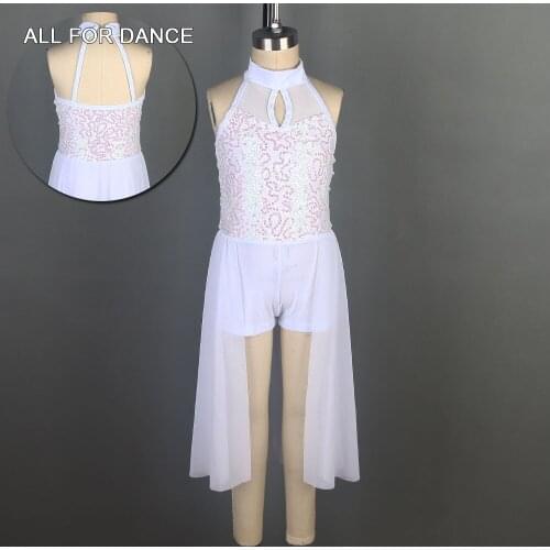 White Spandex Sequin Top Bodice Contemporary Dance Dress For Girls&Women Ballet Dance Performance Dance Wear
