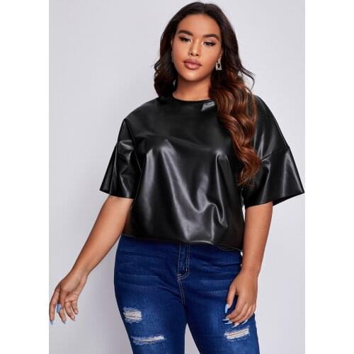 Large womens leather T-shirt 2021 new fashion versatile classic