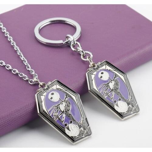 The Nightmare Before Christmas Chain Necklace Jack Skellington Keychain KeyRing Bags Accessories Halloween Party Jewelry Gift