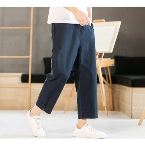 Plus size Mens Pants Casual loose cotton linen Sport Pants black white brand Trouser high quality vintage Men Joggers 7XL 8XL