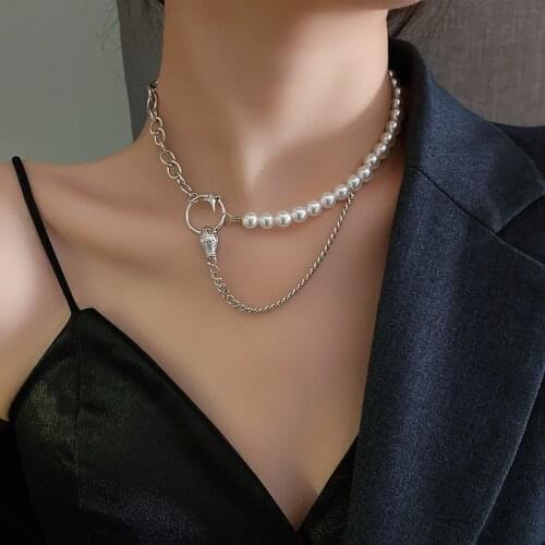Premium Texture Simulated-pearl Splicing Chain Necklace Temperamental Elegant Simple Street Hip-hop Clavicle Chain