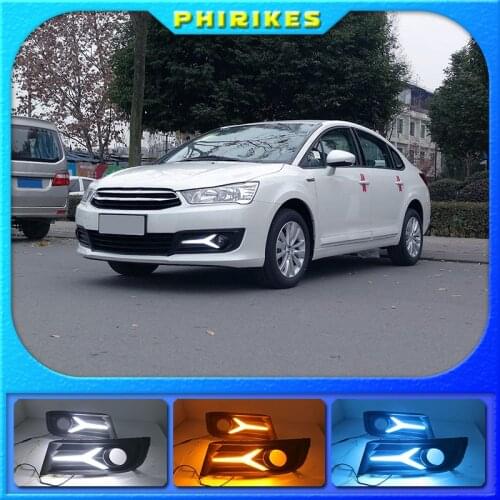 For Citroen C-Quatre 2012-2018 with Dynamic moving yellow turn signal LED DRL daytime running light+Front fog light