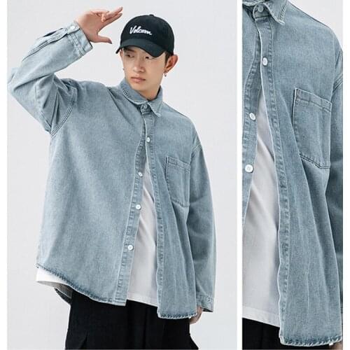 Denim Shirt Men Casual Fashion Cotton Women Oversized Loose Classic Retro Cowboy Long Sleeve Top Male High Quality Brand Clothes