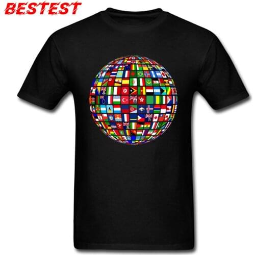 World Art T-shirt Mens T Shirts Cool Special Tops TShirt International Flag Print Tees Style Clothes 3D Black Shirt Cotton
