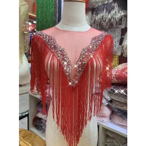 Hot sale SYJ-9394 new wedding embroidered crystal rhinestone collar necklace with tassels appliques with fringe
