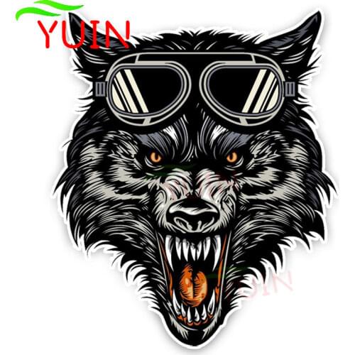 Interesting Goggles Cartoon Angry Lovely Wolf Head Car Sticker Personality PVC Decoration High Quality Waterproof Decal 15*13cm