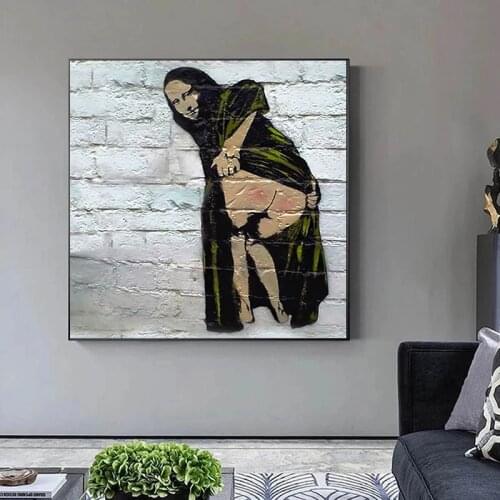 Street Art Canvas Painting Banksy Mona Lisa Butt Street Art Poster Funny Character Wall Picture Room Home Decor Cuadros No Frame