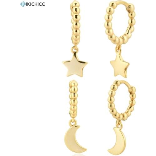 KIKICHICC 925 Sterling Silver Plain Star Moon Drop Earring Women Fashion Party Simple Fine Jewelry Wedding Party Clip Piercing