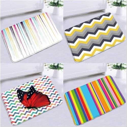 Rainbow Stripes Bathroom Mat Color Geometric Lines Wave Butterfly Anti-slip Bath Rugs Washable Bedroom Entrance Outdoor Carpet