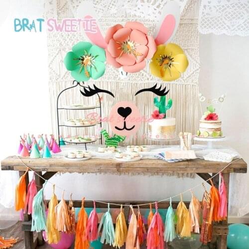 Llama Party DIY Fake Paper Flower Artificial Flowers Set for Summer Wall Wedding Decorations Alpaca Birthday Party Supplies