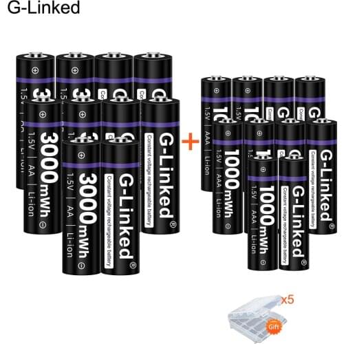 10pcs 1.5V AA AAA Lithium rechargeable battery AA 3000mWh 1.5v aa li ion batteries + 10pcs AAA 1000mWh rechargeable battery 1.5v