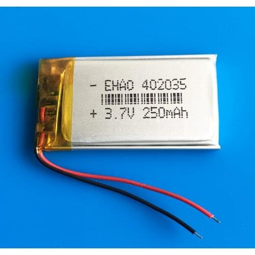 3.7V 250mAh 402035 lithium polymer li ion rechargeable battery Lipo cells for MP3 MP4 GPS bluetooth headset video pen camera