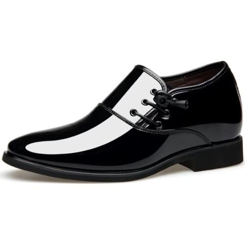 Hidden Heel 6CM Patent Leather Mens Formal Loafers Men Business Wedding Dress Shoes Brand Breathable Pointed Toe Oxfords Shoes