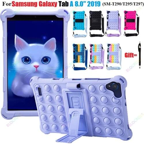 Cute Push Pop Bubble Case for Samsung Galaxy Tab A 8.0 2019 SM-T290 SM-T295 SM-T297 8.0 inch Kids Silicone Fidget Case with Pen