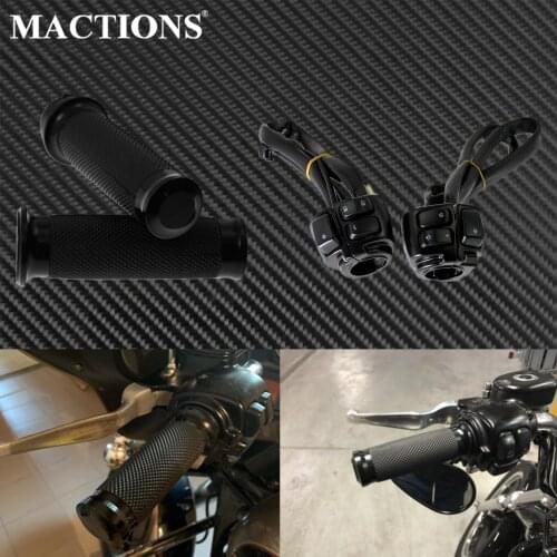 Motorcycle 1" 25mm Handlebar Control Switch Headlight Horn Turn Signal Light Switch&CNC Hand Grips For Harley Touring Sportster