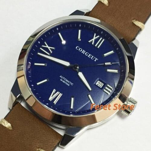 Corgeut 2020 New 41mm Luminous Mens watches silver case Blue dial date automatic movement men watch