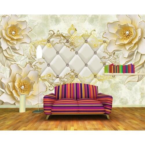 Soft embossed golden jewels flower 3d wallpaper mural Papel de parede ,living room sofa TV wall bedroom wall papers home decor
