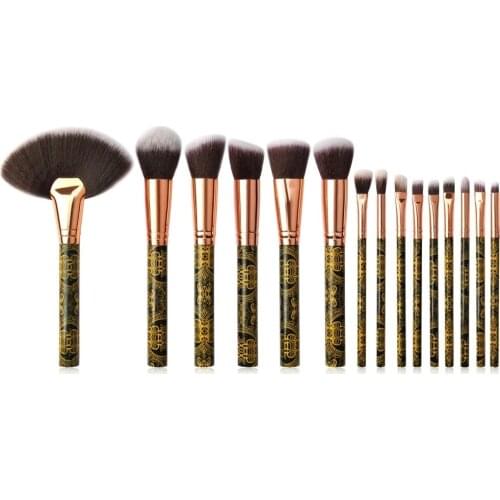 OEM 2020 Hot 15 PCS Gold/black Flash gold Wooden handle makeup Brush Set With Makeup Brushes Beauty makeup brushes Maquillaje