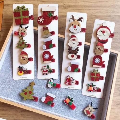 2020 New Korean Sweet Cute Christmas Hairpin Set Santa Hat Hair Tie Snowman Elk Barrettes for Girl Fashion Hair Accessories