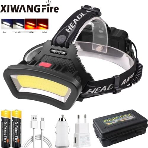 Long Lighting Distance 1000LM USB rechargeable LED Headlamp Wide Angle COB Head Light Lantern Use 2*18650 For Hike Outdoor