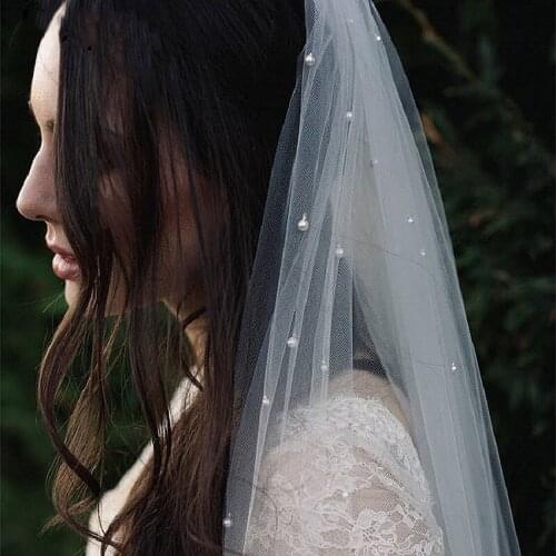 Real Photo Wedding Veil Elegant Lvory with Metal Comb Pearls Soft Tulle Long One Layer Cathedral Bridal Veils Wedding Accessorie
