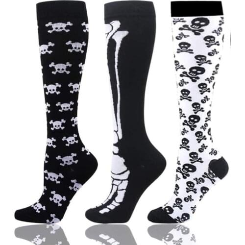 2pcs Thigh High Long Compression Socks Women Men Comfortable Over The Knee Stockings with Fashion Skullcandy Pattern