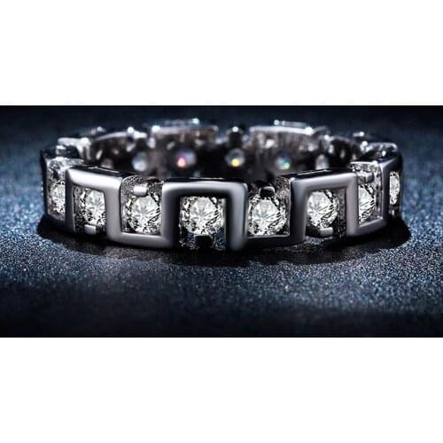 Silver Color round circle Wedding Rings wholesale paved square white cz promise new fashion jewelry for women Engagement Ring