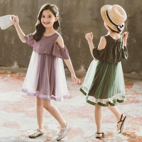 Dress for Girls Fashion Off-the-shoulder Party Dress Kids Clothes Summer Elegant Baby Girls Mesh Princess Dresses 3-12 Years