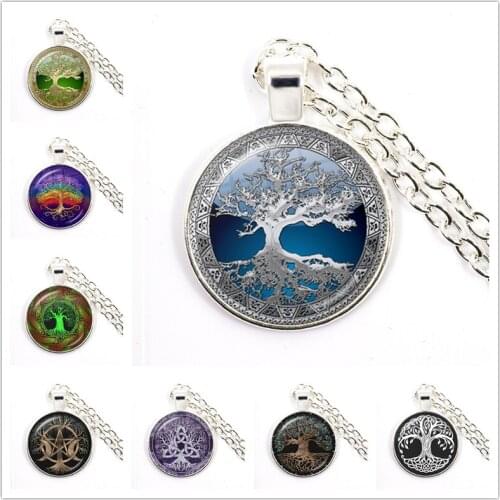 Tree of Life Simple Style Necklaces Glass Cabochon Jewelry Women Handmade DIY Paintings Life Tree Art Pendant Girls Gift
